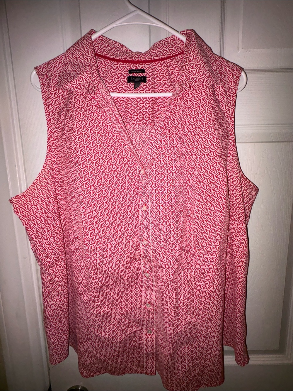 Talbots Pink Geometric Sleeveless Button-Front Shirt